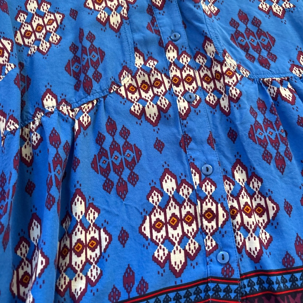 Maeve woodland walk Blue and Burgundy Patterned button downTop - Picture 3 of 7